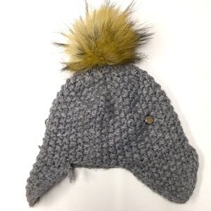 MICHAEL Michael Kors Knit Beanie Gray With Faux Fur Pom Pom